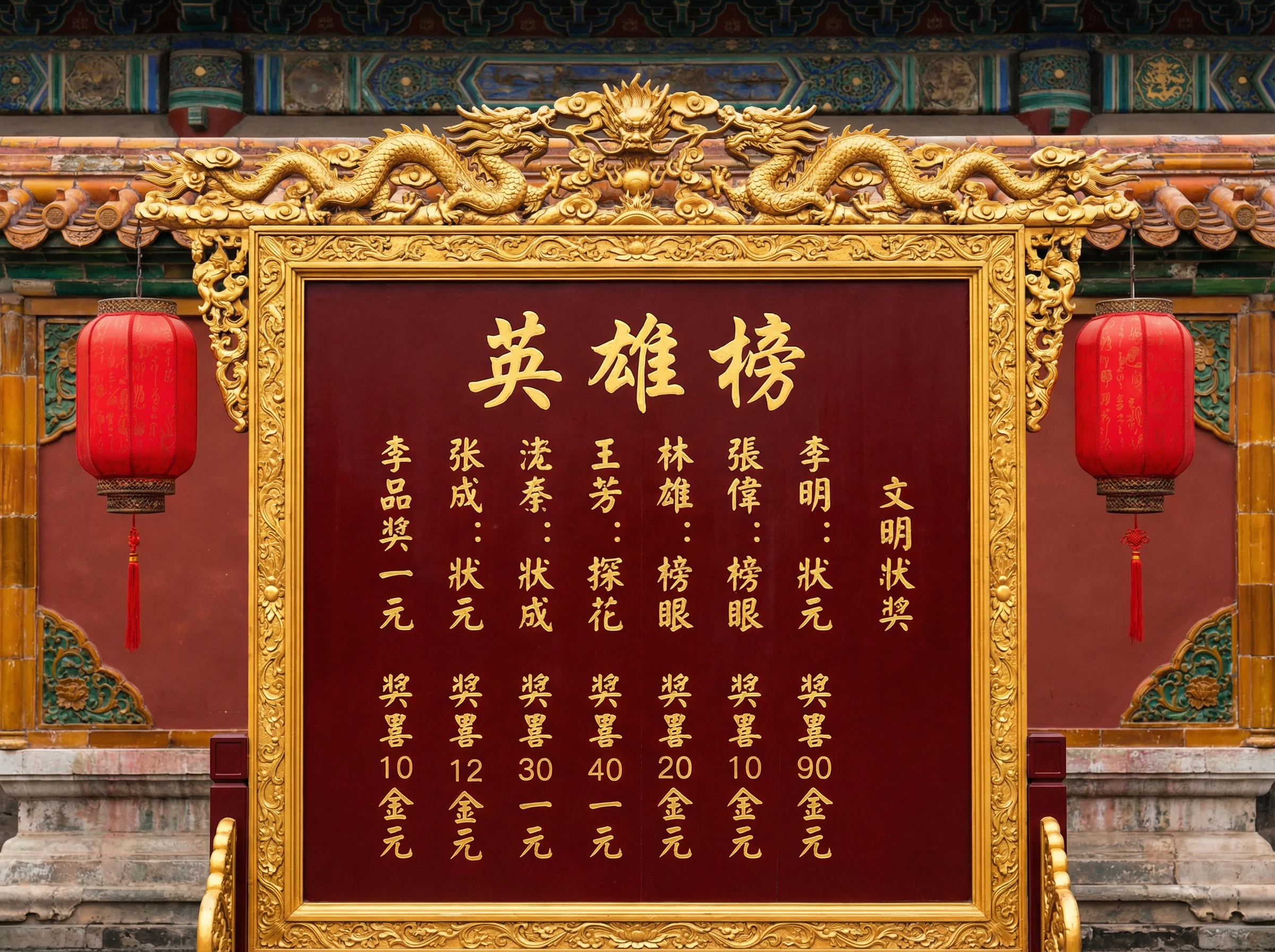 pg电子模拟英雄榜中奖喜报红榜金色龙纹